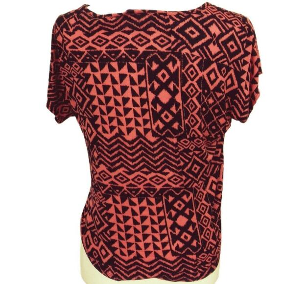 Hi Low Asymmetrical Black Orange Geometric Print Crop Shirt Blouse Top MED Cozy - Picture 2 of 7